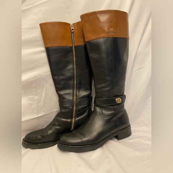 COACH EVA MAT CALF Leather Boot black/saddle - Picture 1 of 7
